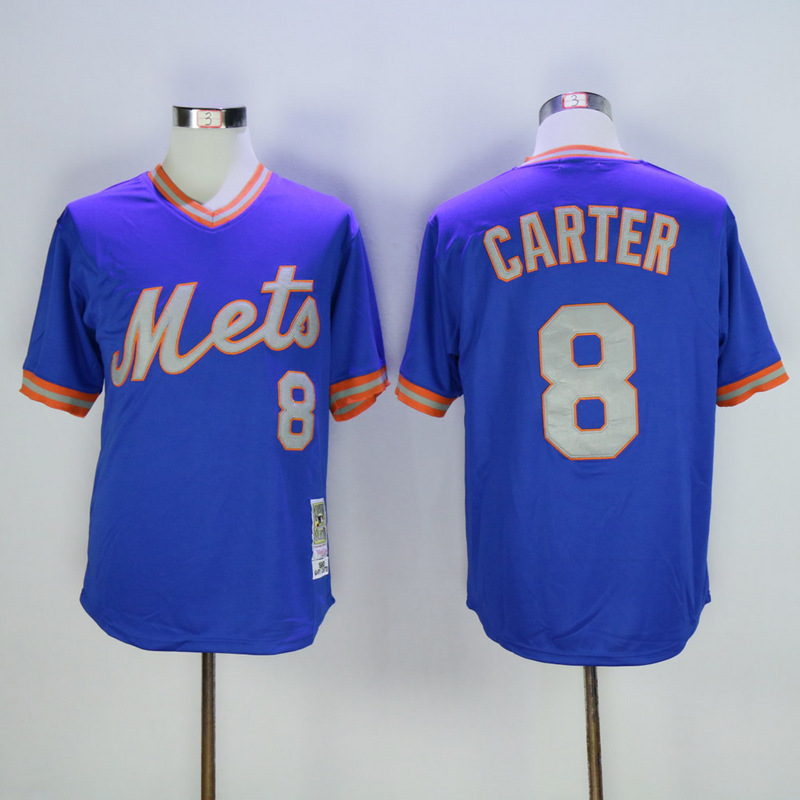 Men New York Mets #8 Carter Blue Throwback MLB Jerseys->new york mets->MLB Jersey